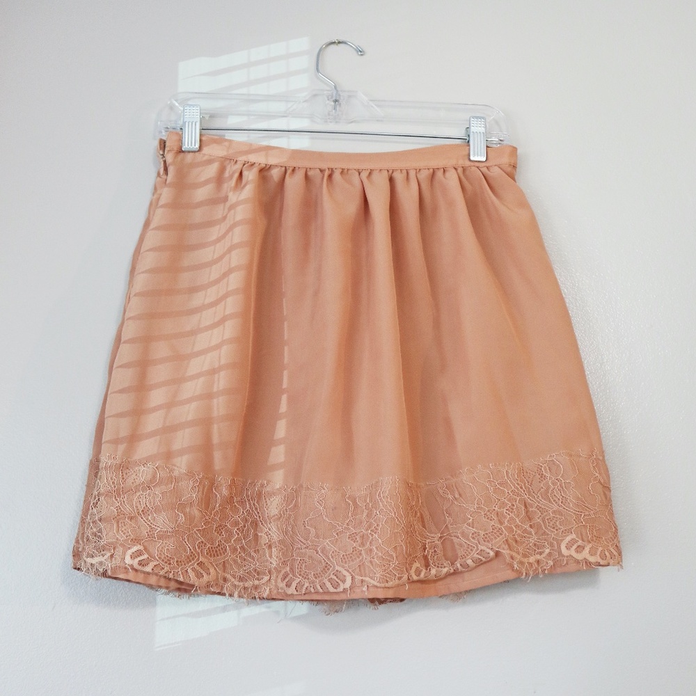 Forever 21 Salmon Pink Mini Skirt with Lace Detail on the Bottom | Medium